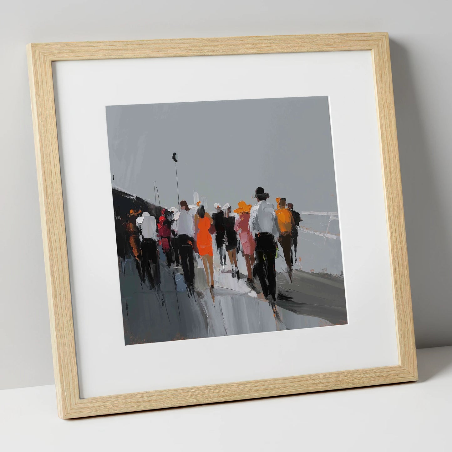 The Grandstand Parade racing horse art print in natural frame