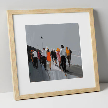 The Grandstand Parade racing horse art print in natural frame