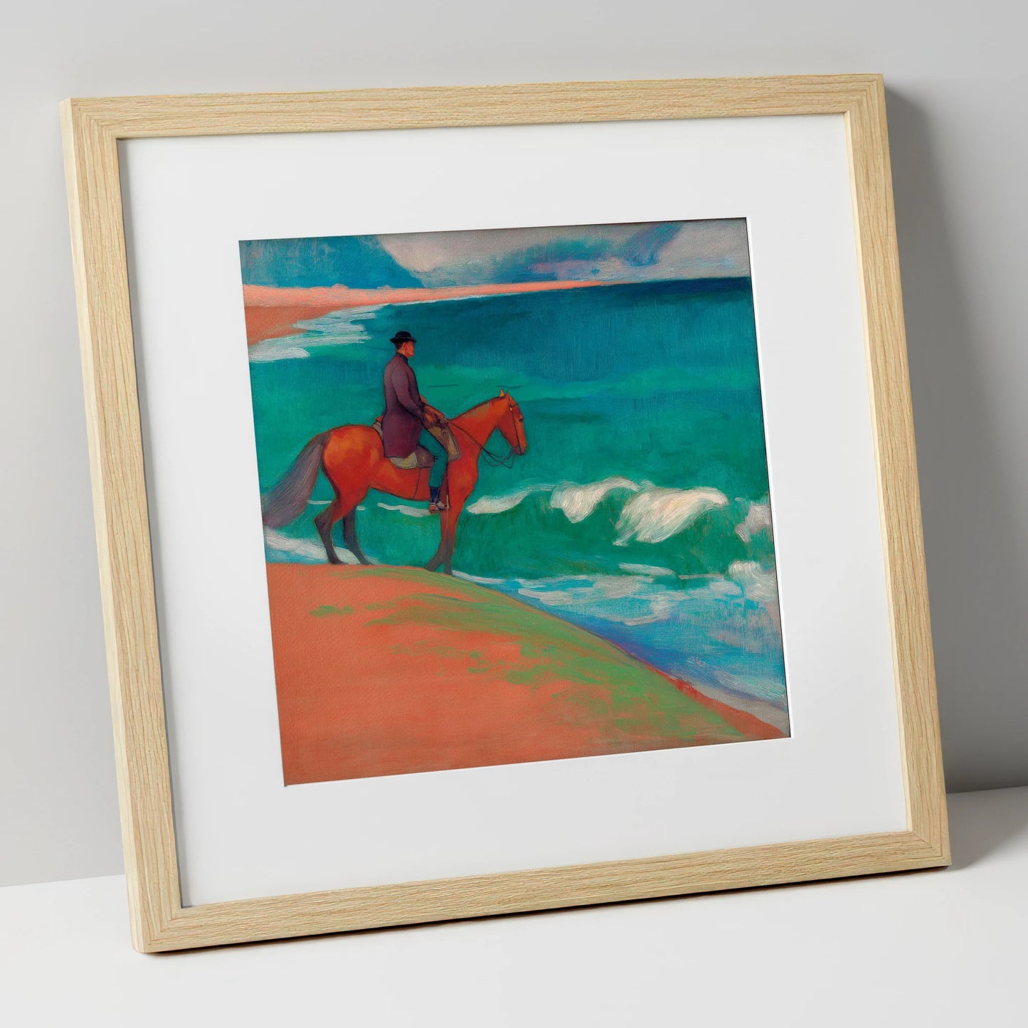 Chestnut By The Emerald Shore horse landscape art print in natural frame