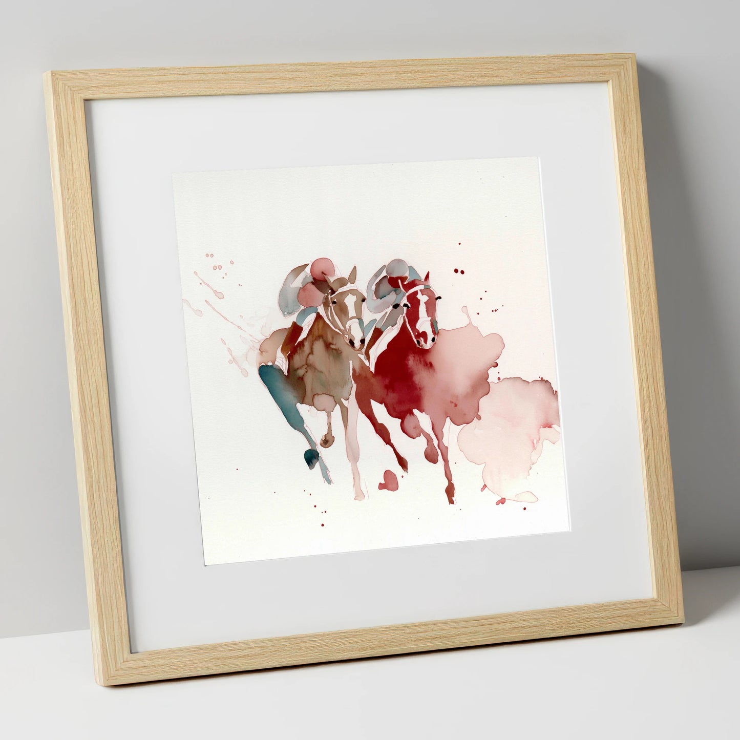 The Final Furlong racing horse art print in natural frame