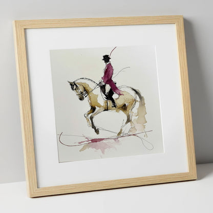 Poise and Passage dressage horse art print in natural frame