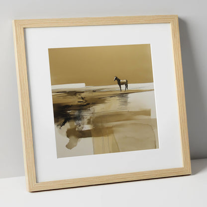Solitary Horizon horse landscape art print in natural frame