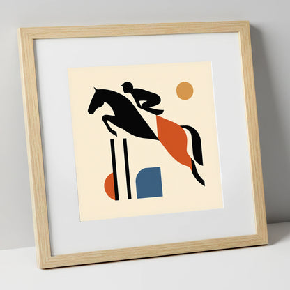 Retro Airborne Ascent show jumping horse art print in natural frame