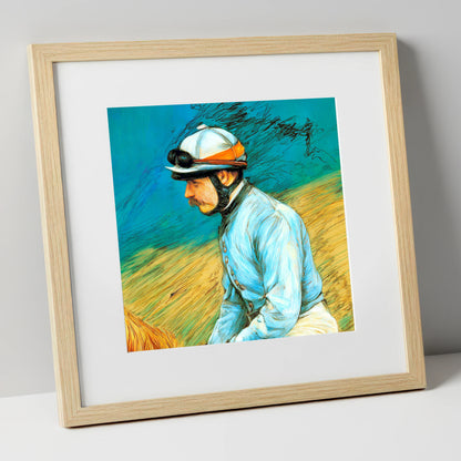 The Cerulean Silks racing horse art print in natural frame