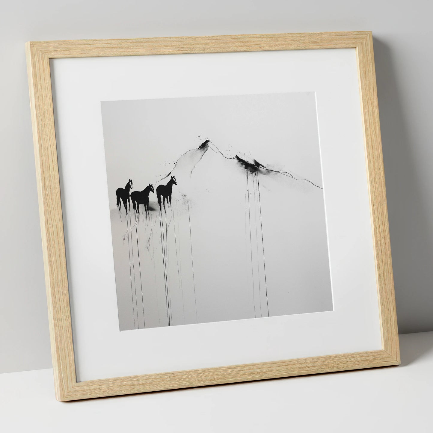 Alpine Solitude horse landscape art print in natural frame