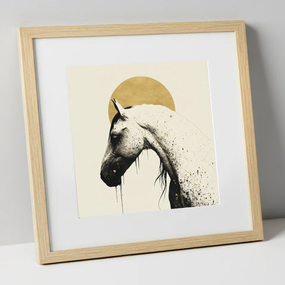 Gilded Equine Profile horse breed art print in natural frame