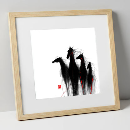Crimson Thread Herd wild horses art print in natural frame