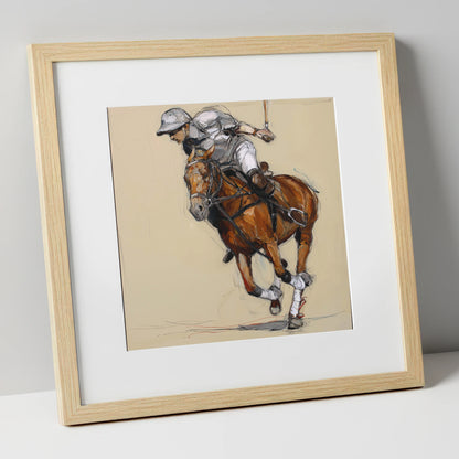 The Decisive Chukka polo horse art print in natural frame