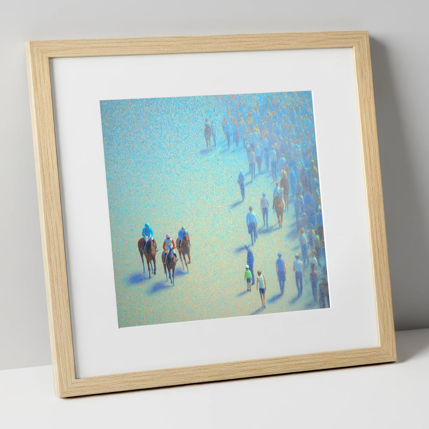 Turquoise Racing Haze racing horse art print in natural frame