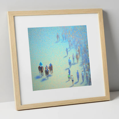 Turquoise Racing Haze racing horse art print in natural frame