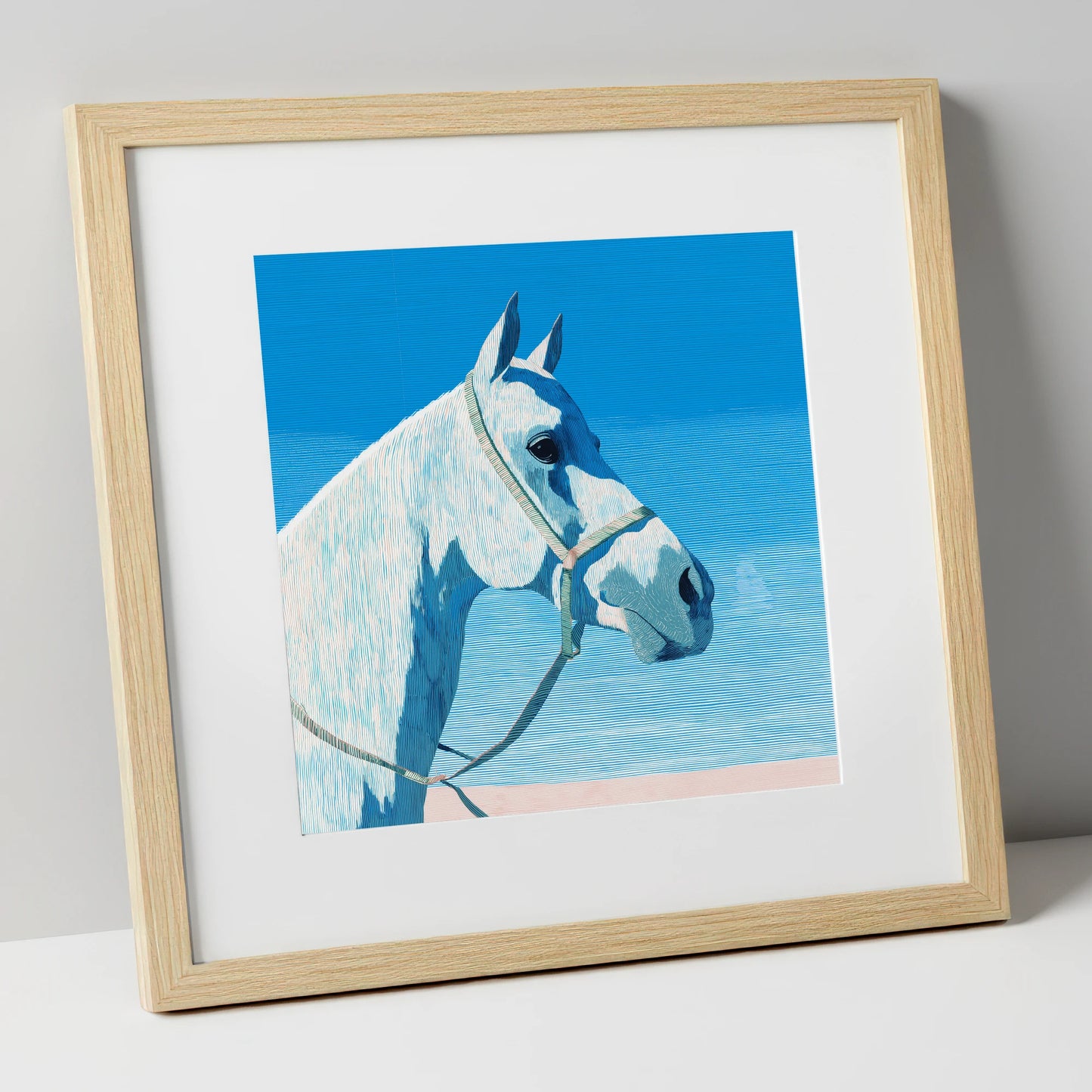 Serene Grey Profile horse breed art print in natural frame