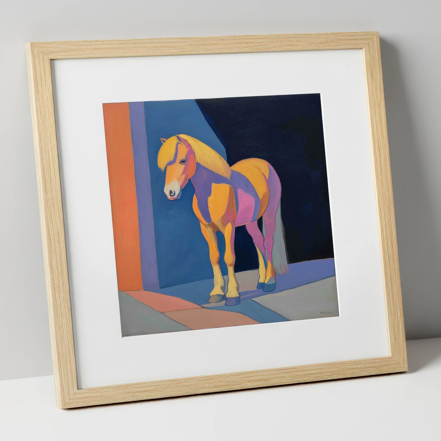 Radiant Golden Pony horse breed art print in natural frame