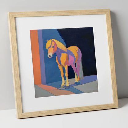 Radiant Golden Pony horse breed art print in natural frame