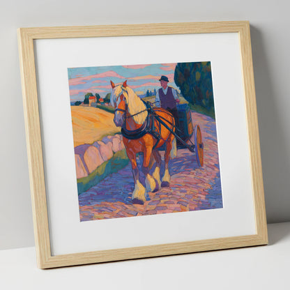 Evening Draught on Cobbles working horse art print in natural frame