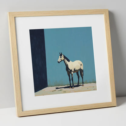 Cerulean and Shadow horse breed art print in natural frame