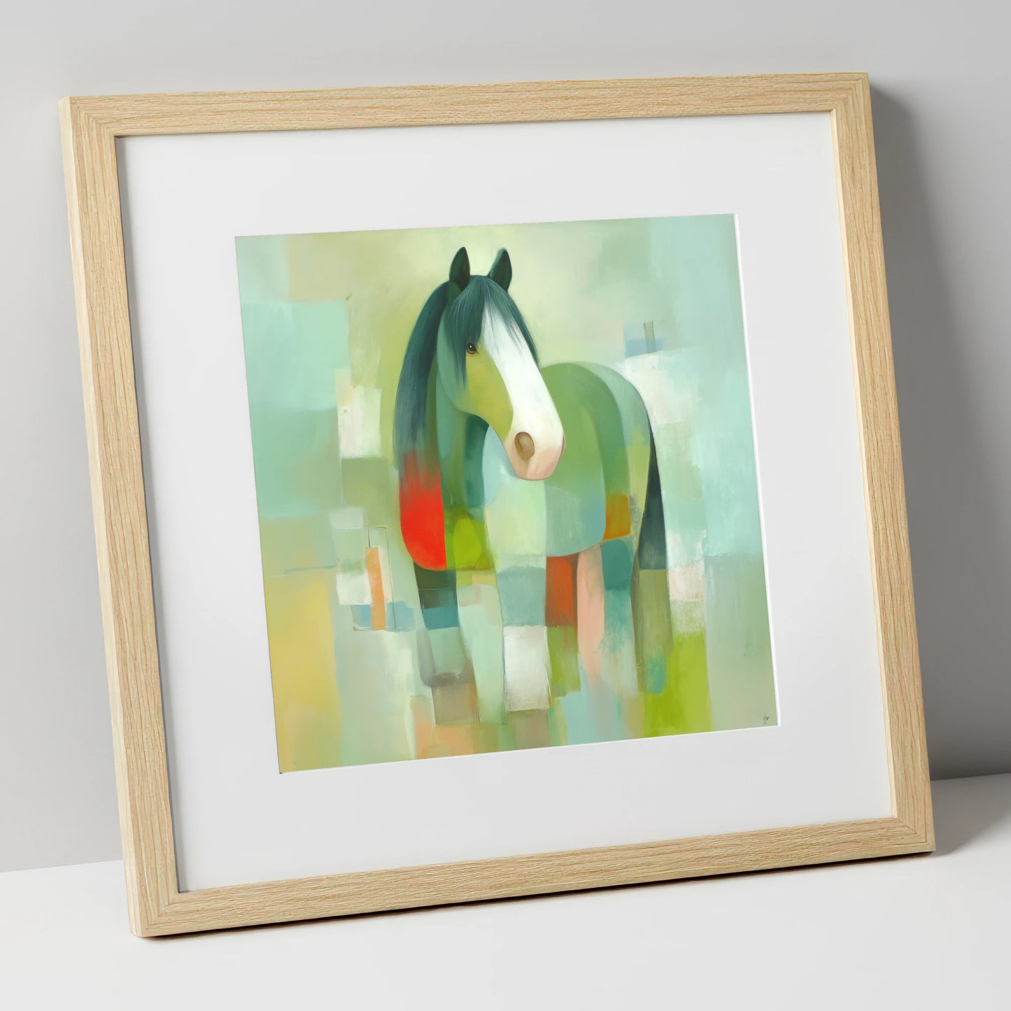 Modern Geometric Cob horse breed art print in natural frame