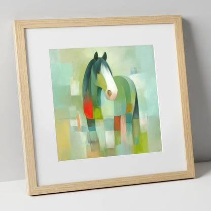Modern Geometric Cob horse breed art print in natural frame