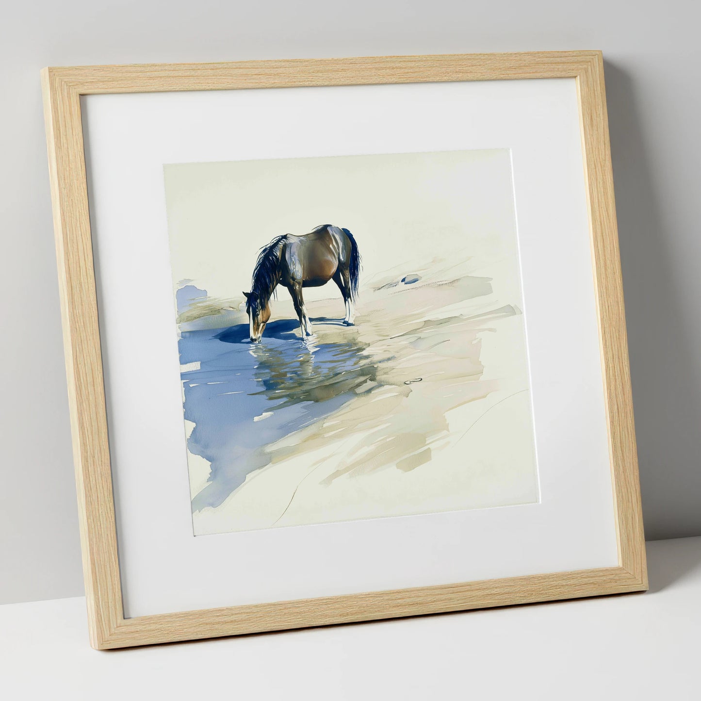 Quiet Reflection wild horses art print in natural frame