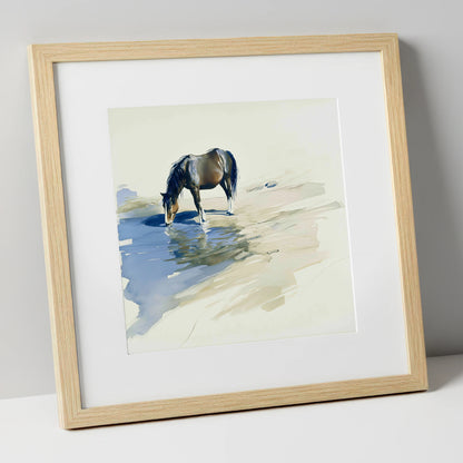 Quiet Reflection wild horses art print in natural frame