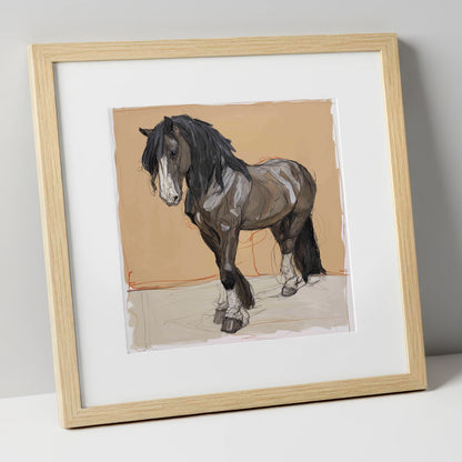 Feathered Strength horse breed art print in natural frame