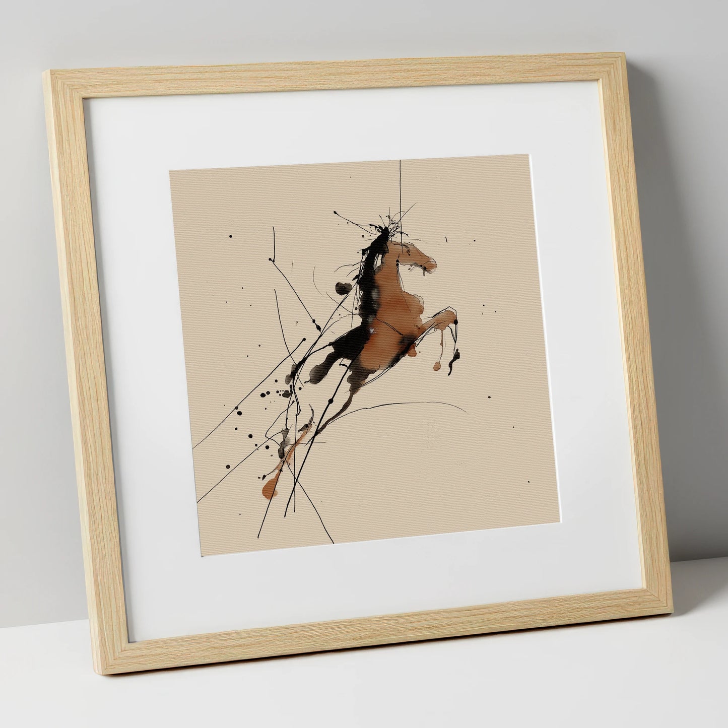 Bold Ascension horse portrait art print in natural frame