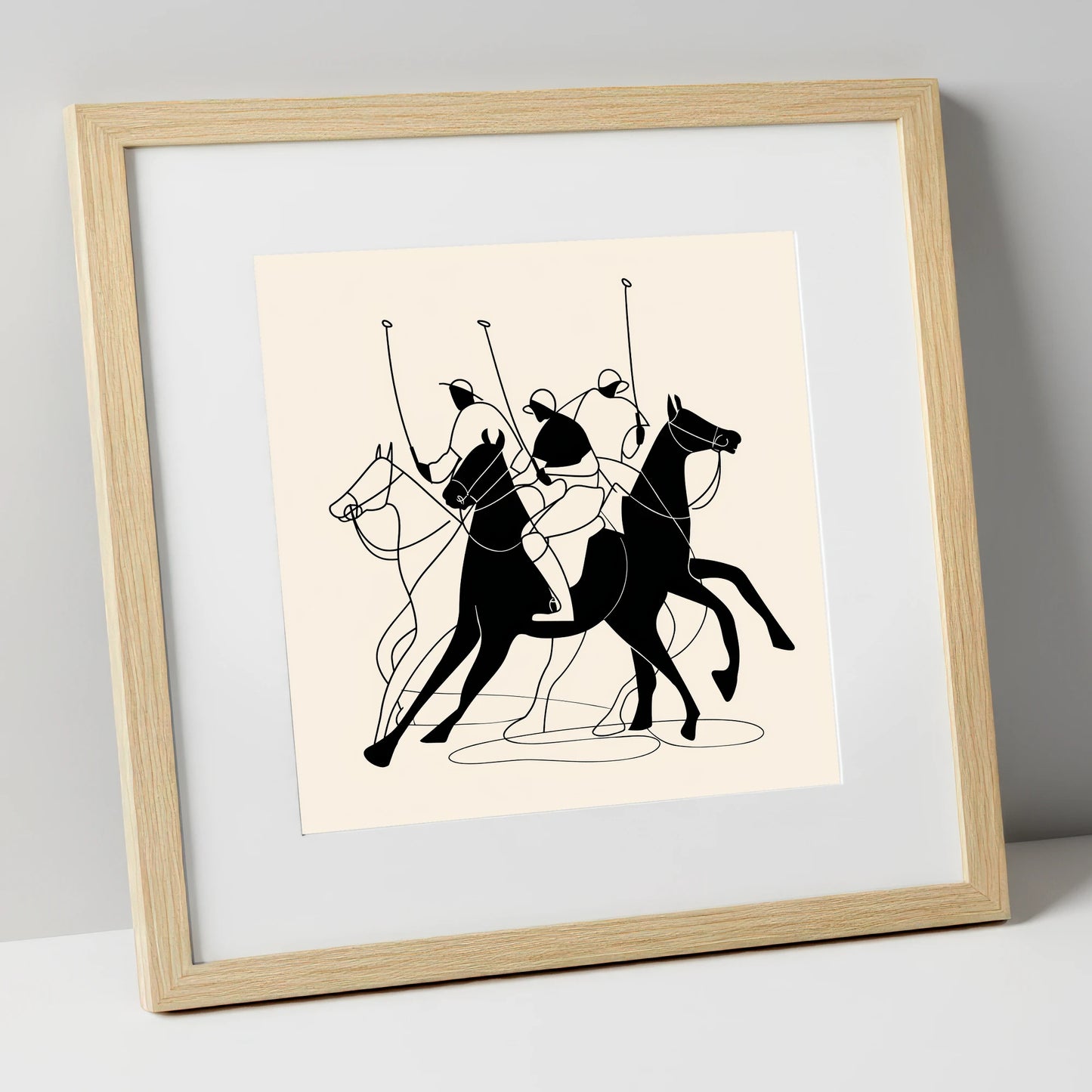 Dynamic Polo Silhouettes polo horse art print in natural frame