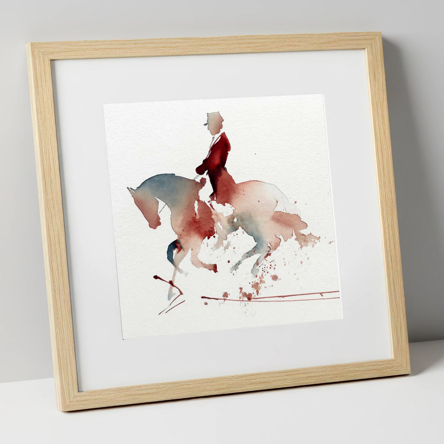 Crimson Collection dressage horse art print in natural frame