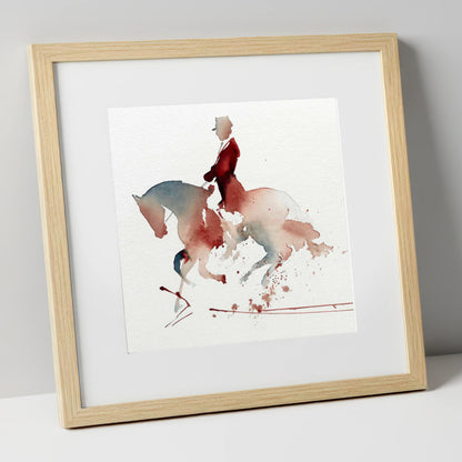 Crimson Collection dressage horse art print in natural frame