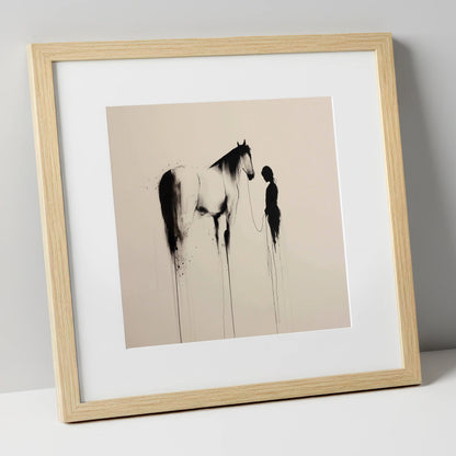 The Unspoken Bond horse & rider art print in natural frame