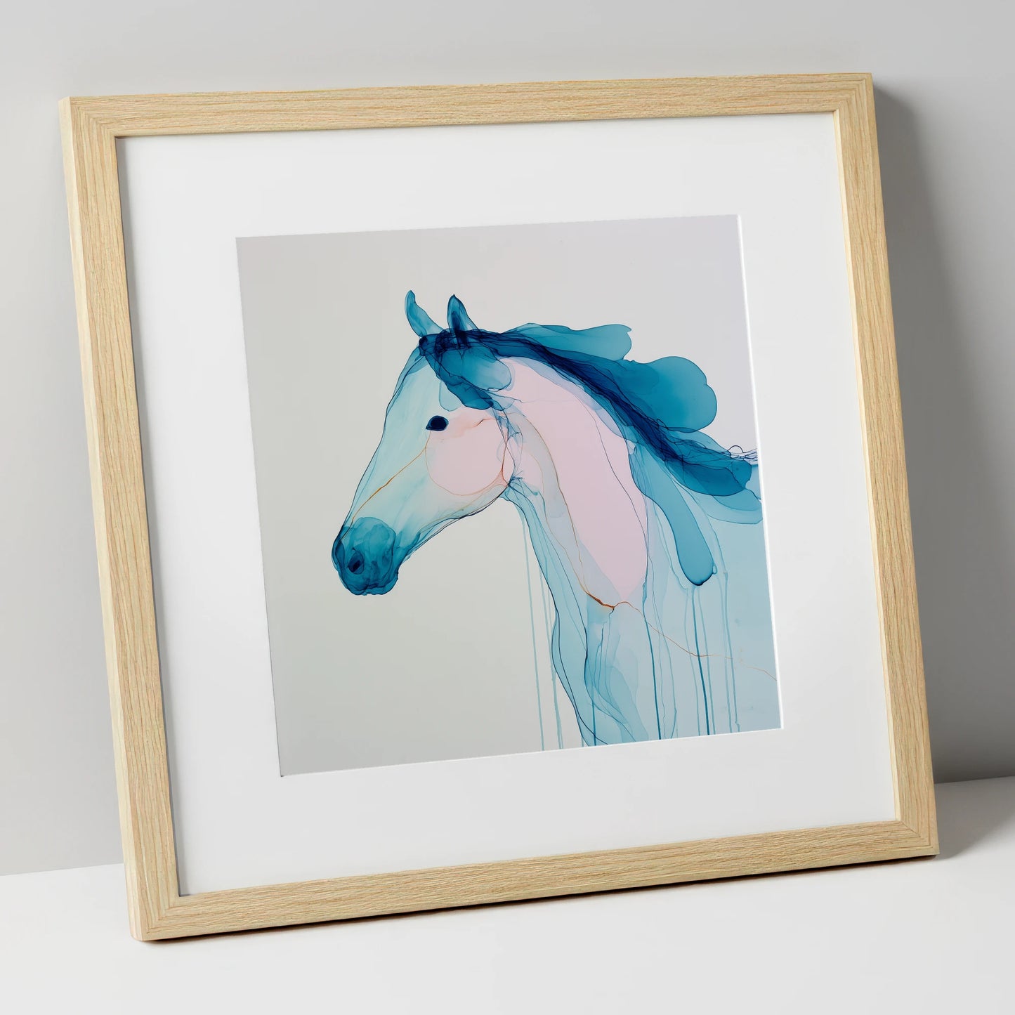 Ethereal Blue Spirit horse breed art print in natural frame