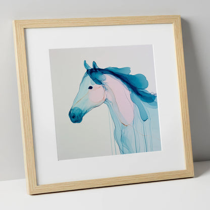 Ethereal Blue Spirit horse breed art print in natural frame