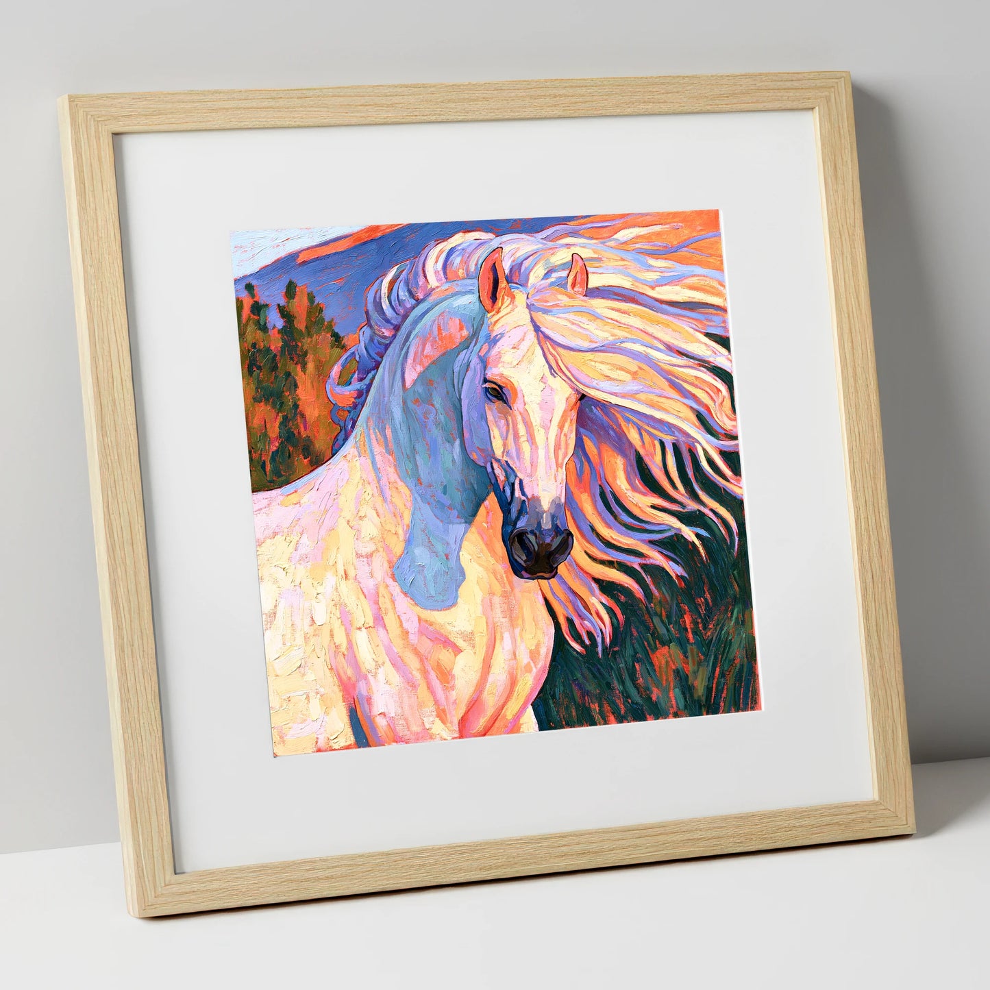 Colourful Andalusian Stallion Portrait horse breed art print in natural frame