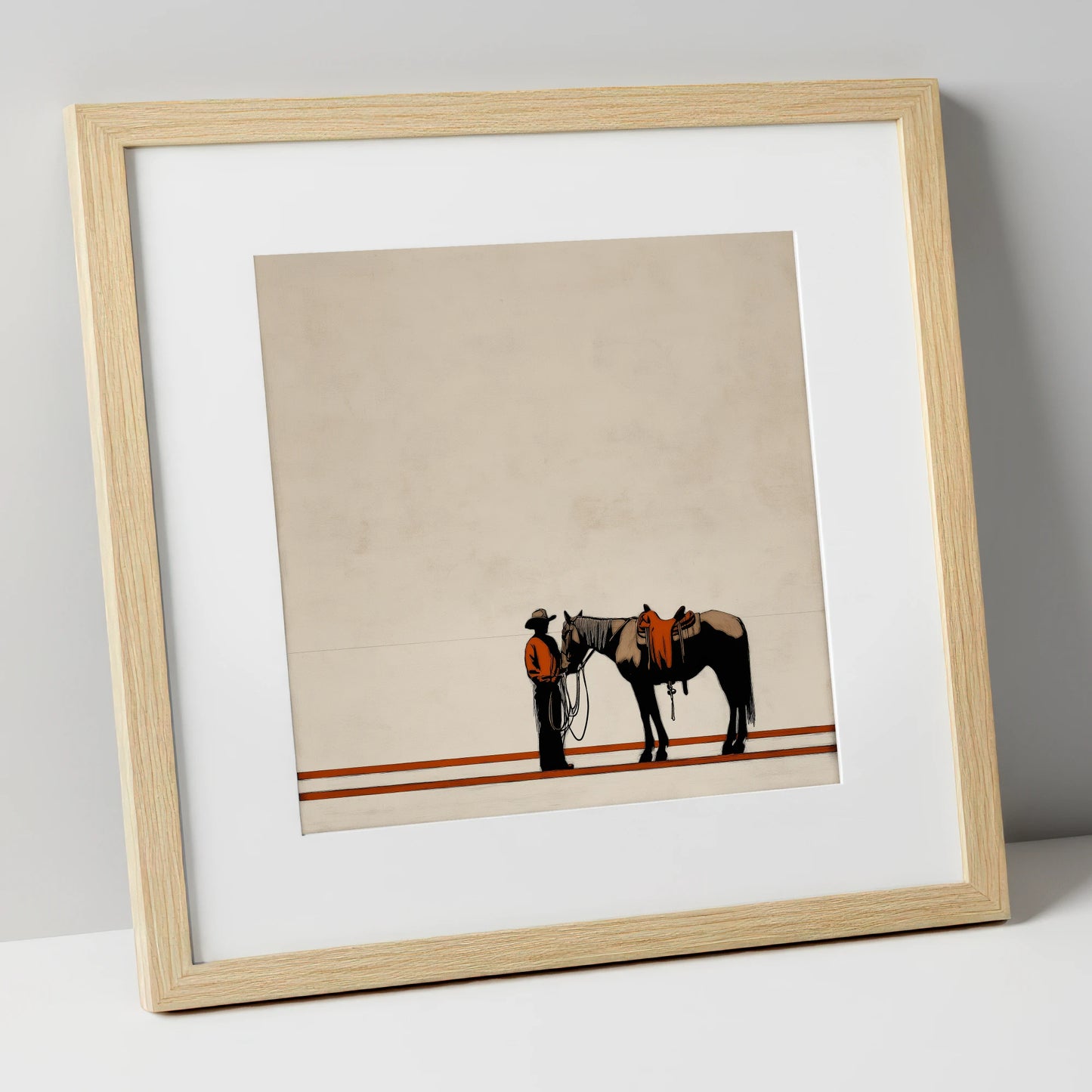 The Quiet Horizon western horse art print in natural frame