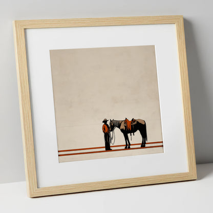 The Quiet Horizon western horse art print in natural frame