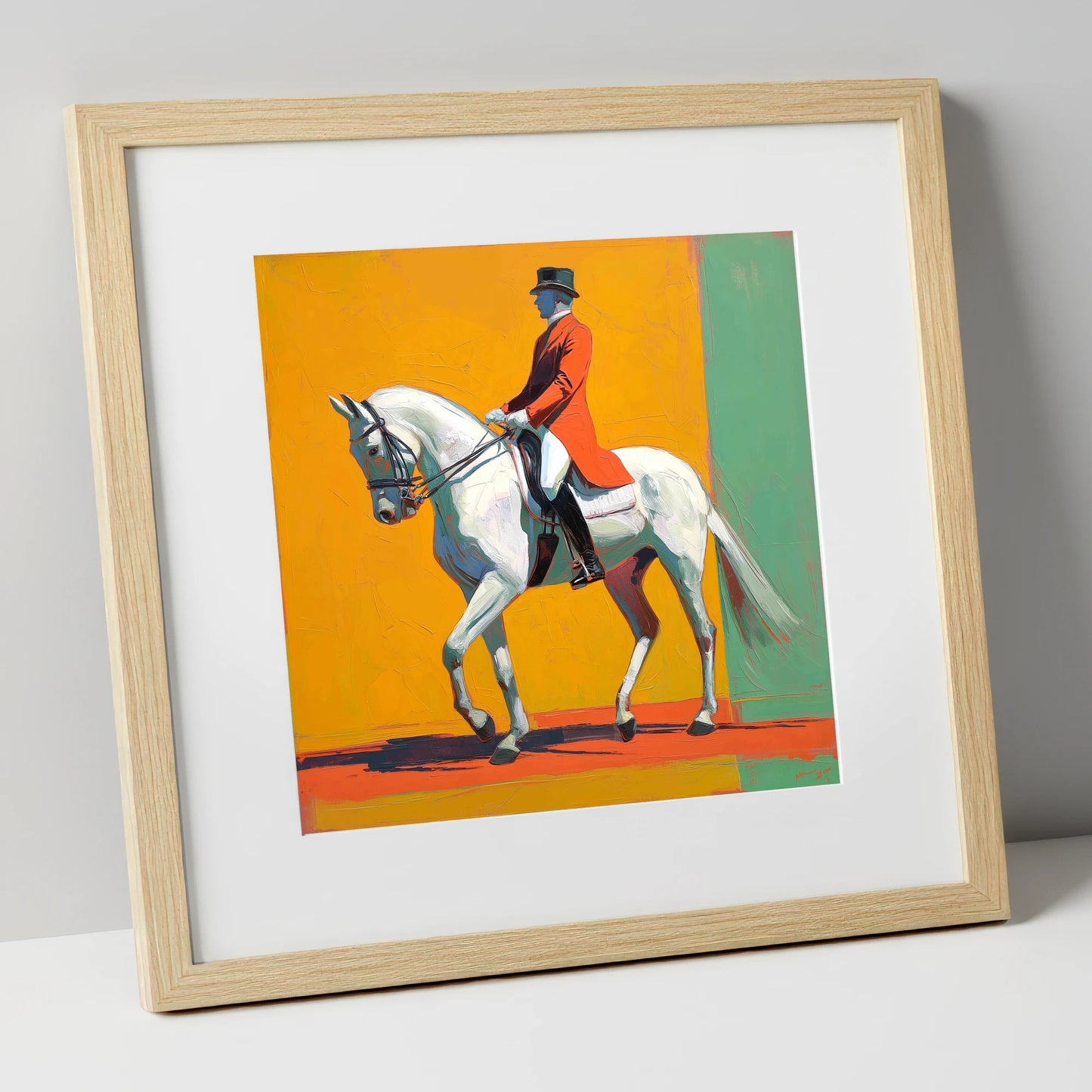 Radiant Dressage Stride dressage horse art print in natural frame