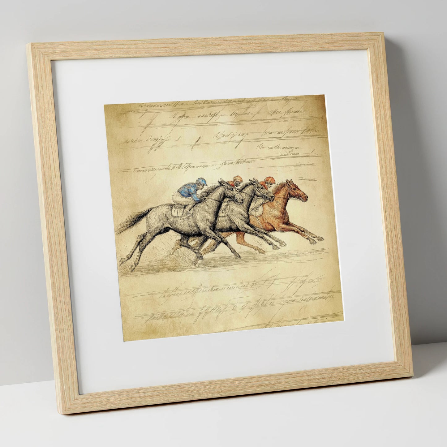 Vintage Thoroughbred Racing Study racing horse art print in natural frame