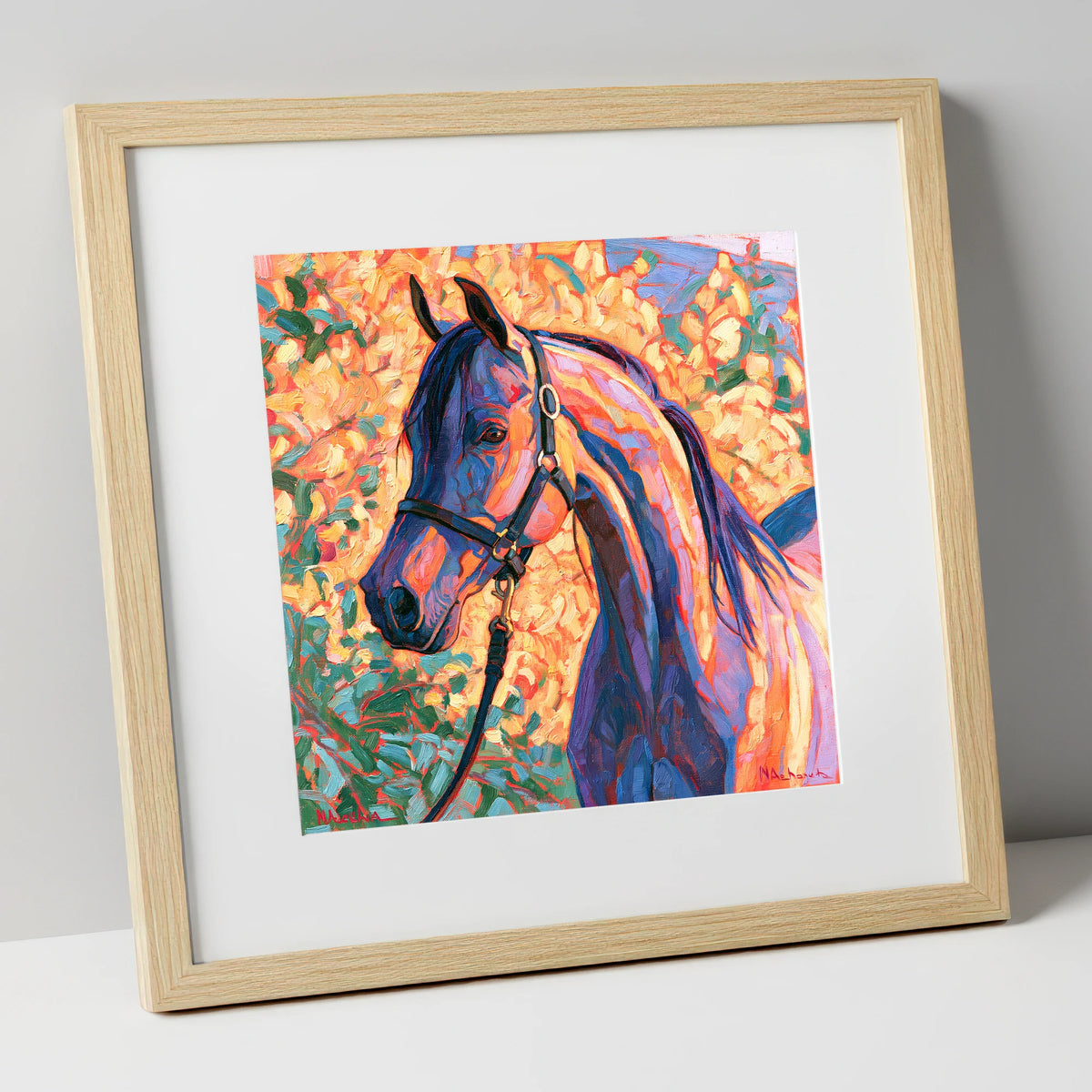 Arabian Horse in Vibrant Colours horse breed art print in natural frame