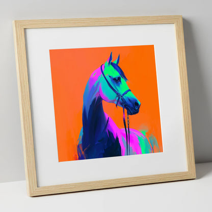 Technicolour Arabian horse breed art print in natural frame