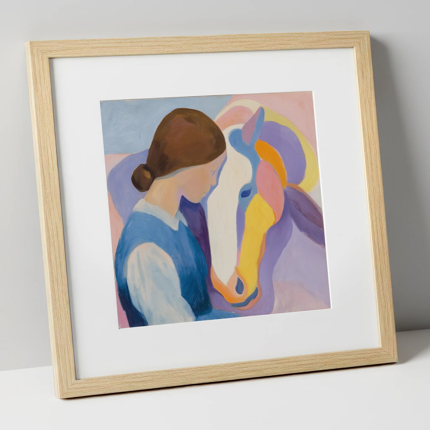 The Quiet Bond horse & rider art print in natural frame