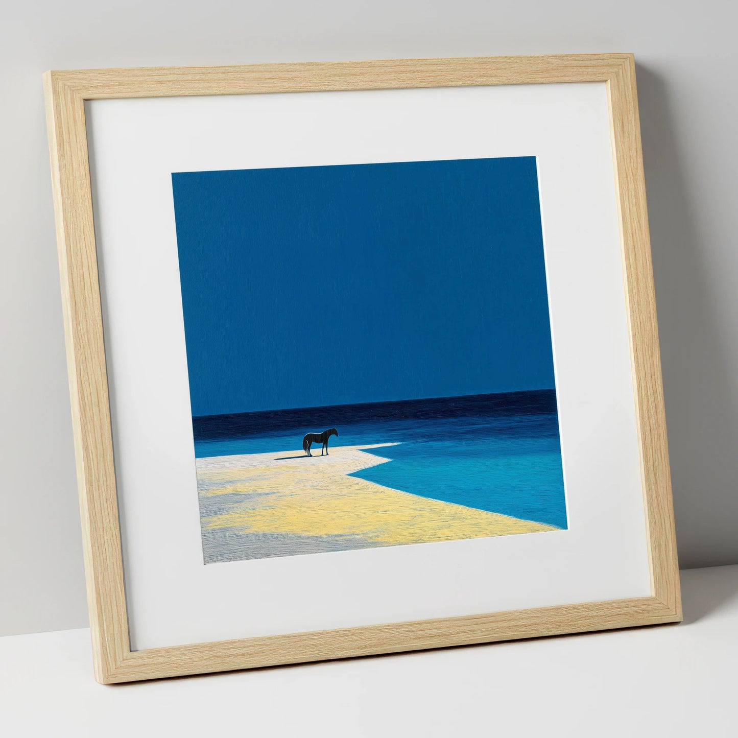 The Azure Edge horse landscape art print in natural frame