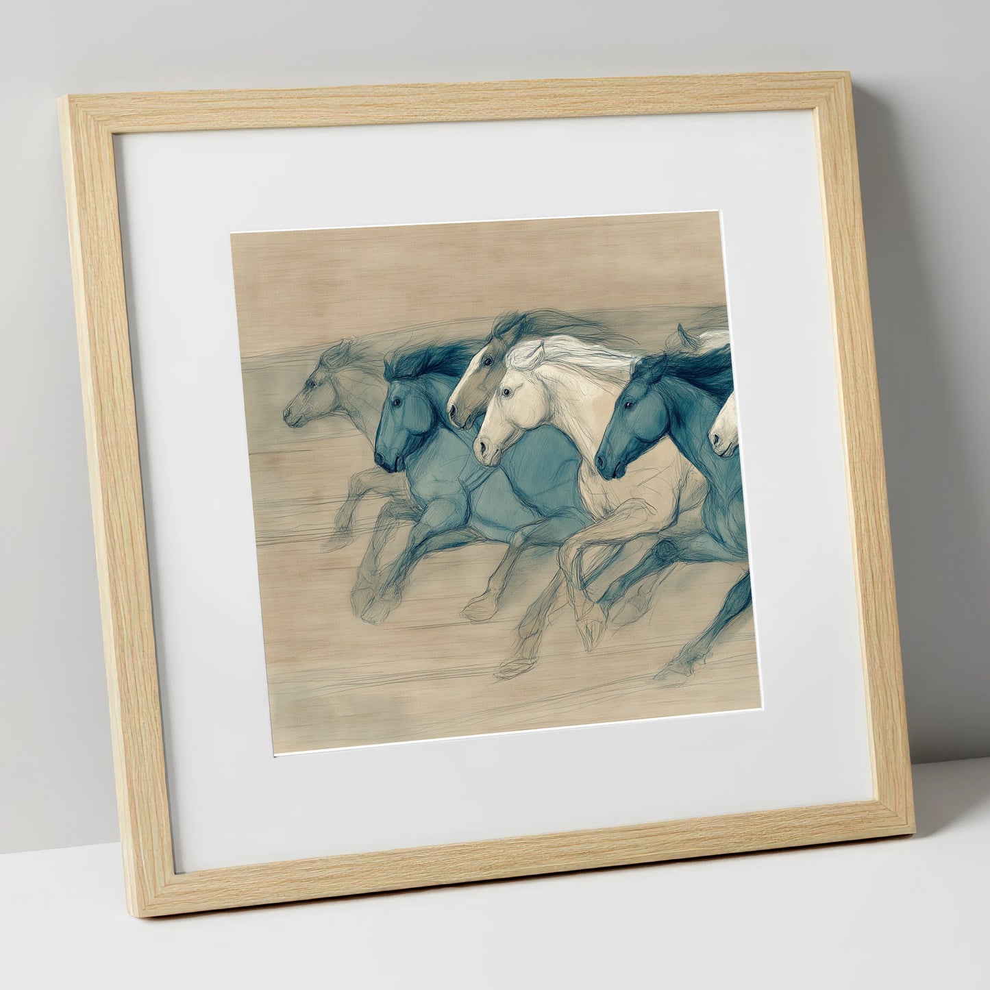 Rhythm of the Herd wild horses art print in natural frame