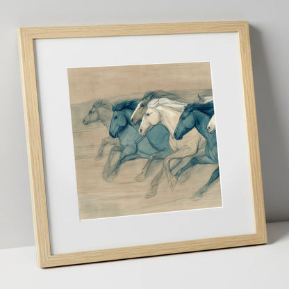 Rhythm of the Herd wild horses art print in natural frame