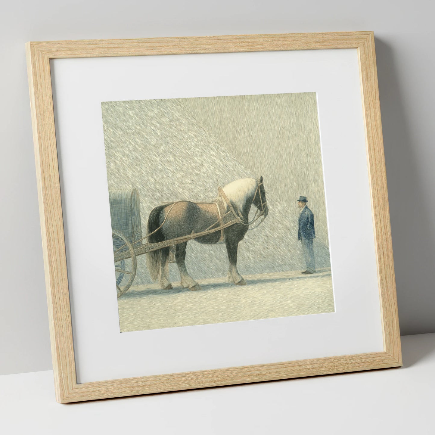 A Shared Resolve working horse art print in natural frame