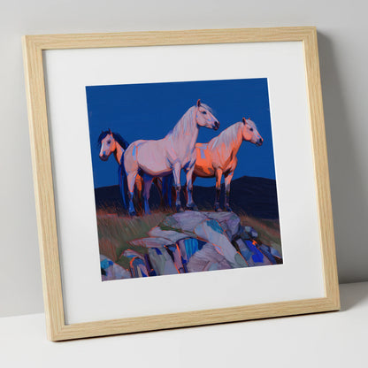 Vanguard of the Heights horse landscape art print in natural frame