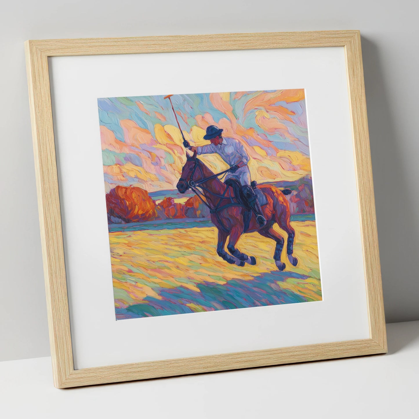 The Final Chukka polo horse art print in natural frame