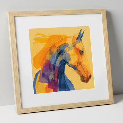 Vibrant Contour Profile horse breed art print in natural frame