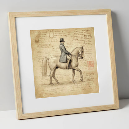 Classical Equitation Study dressage horse art print in natural frame