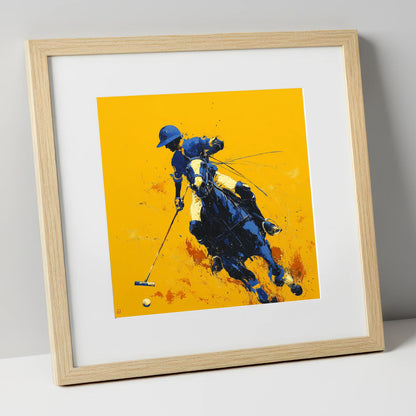 Indigo Chukka Strike polo horse art print in natural frame