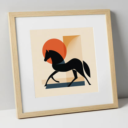 Mid-Century Equine Silhouette horse portrait art print in natural frame