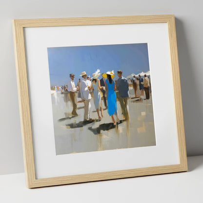 The Summer Racing Crowd racing horse art print in natural frame